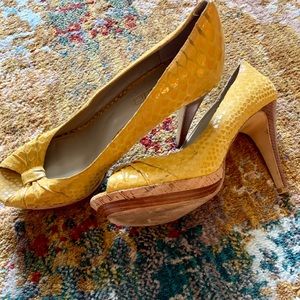 Yellow faux snake skin pumps